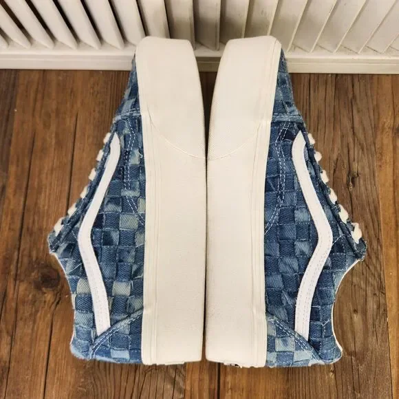 Vans Woven Old Skool Stackform Womens Sz 7.5 Blue Denim Platform Sneakers Shoes - Picture 6 of 9